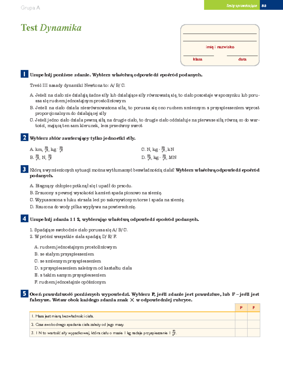 Sprawdzian Z Dynamiki Klasa 7 Gr B