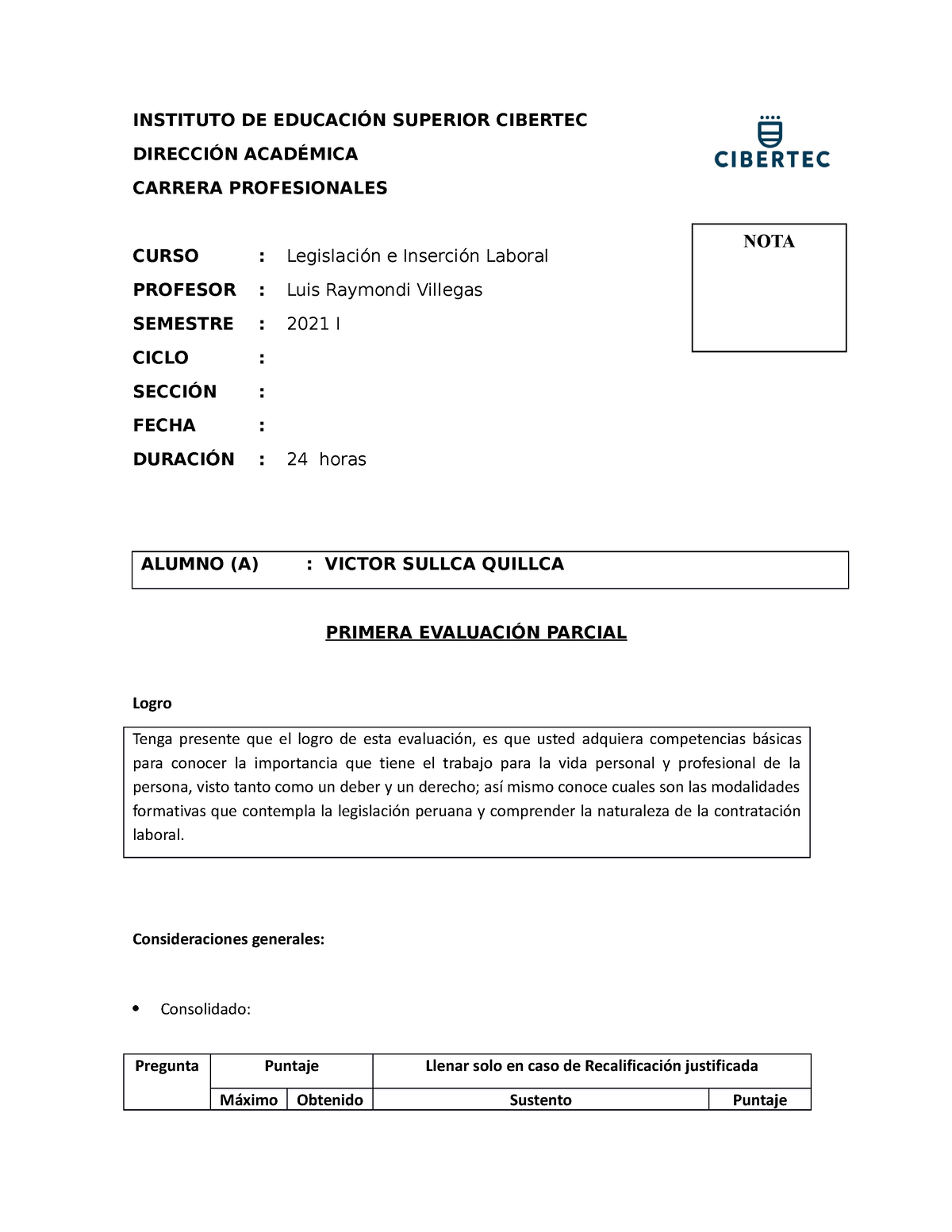 Parcial Legislación E Inserción Laboral 2266 T4HN 00 202I - INSTITUTO ...