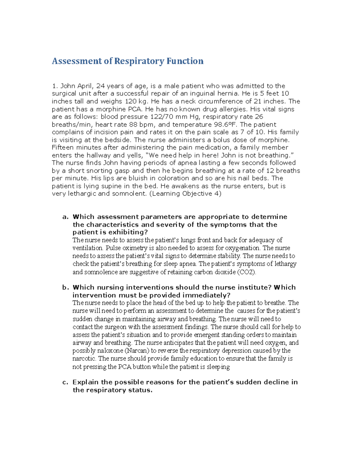 Respiratory Case Study - NUR 313 - BMCC - Studocu