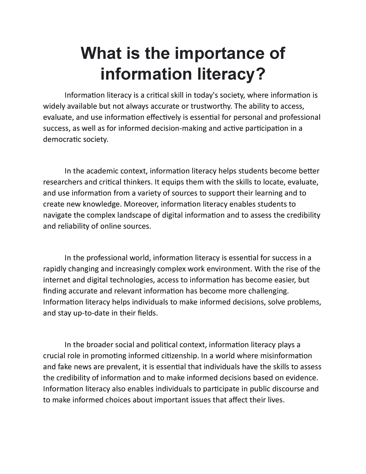 information literacy importance essay