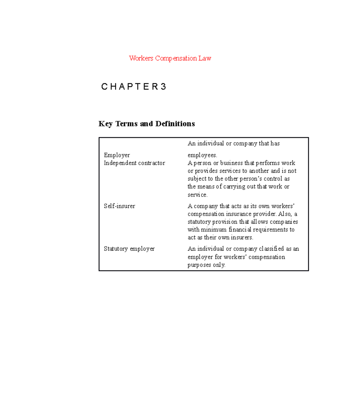 Ch03 Workers Compensation Law Workers Compensation Law C H A P T E R
