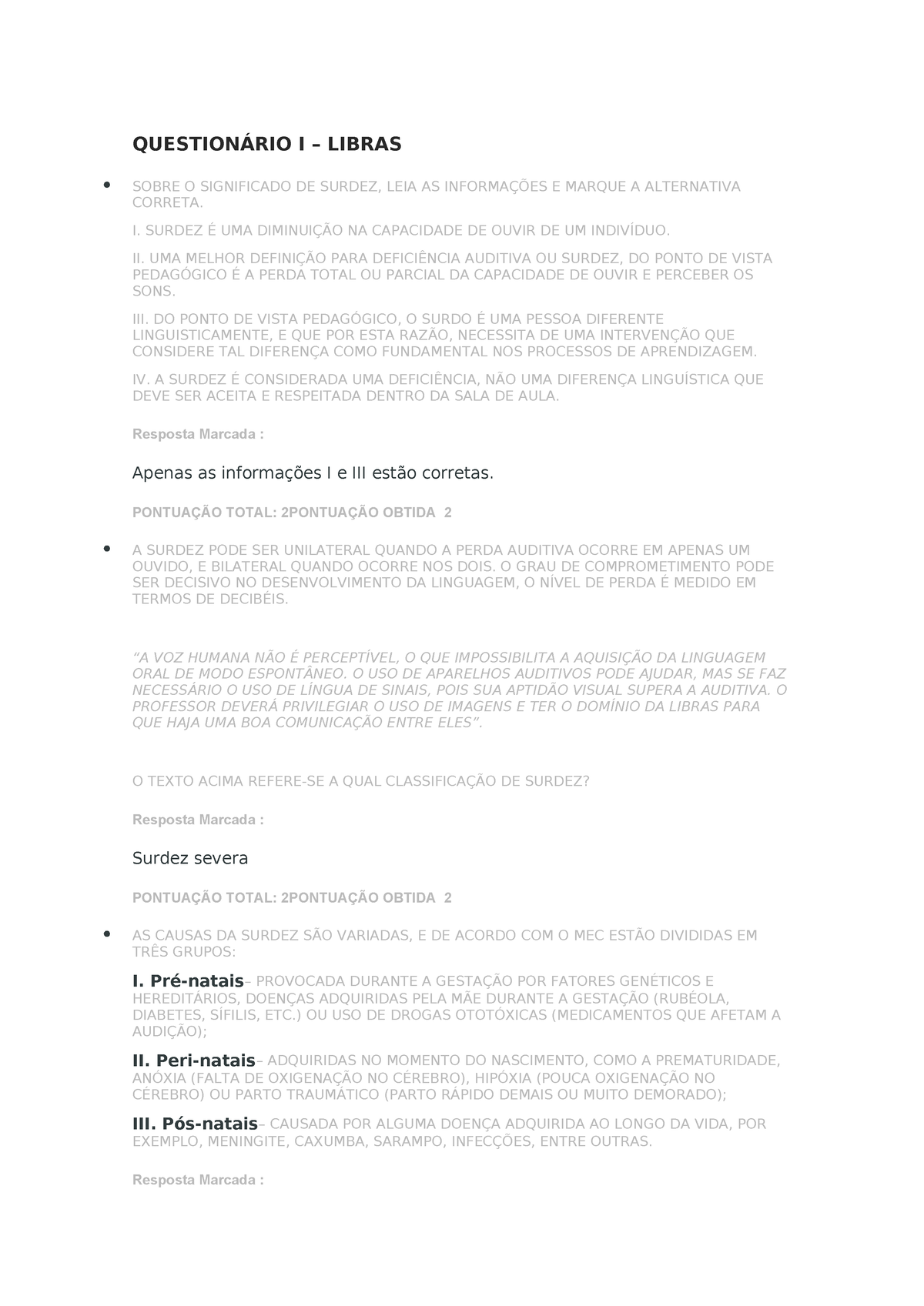 Questionário I Libras - QUESTIONÁRIO I – LIBRAS SOBRE O SIGNIFICADO DE ...