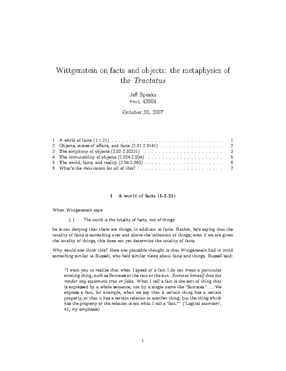 Wittgenstein-facts-objects Tractatus picture theory - Wittgenstein on ...