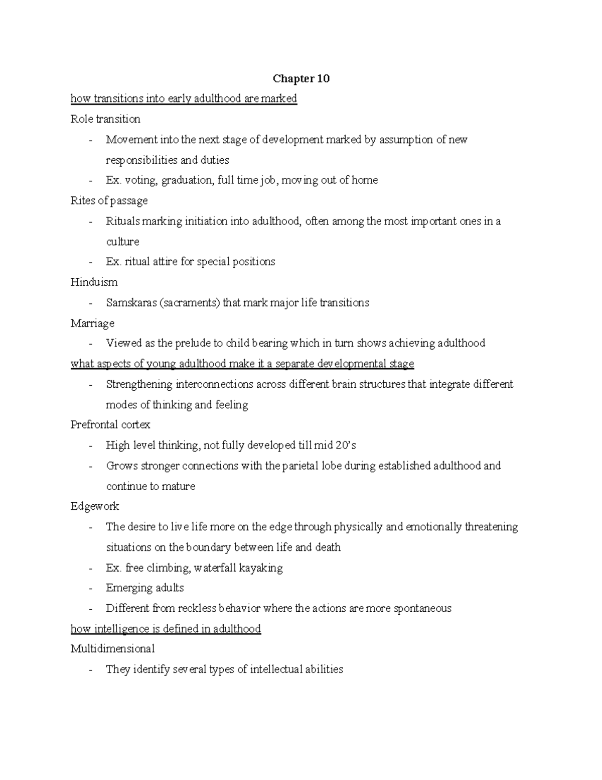 Dev Psych Final Review - Chapter 10 how transitions into early ...