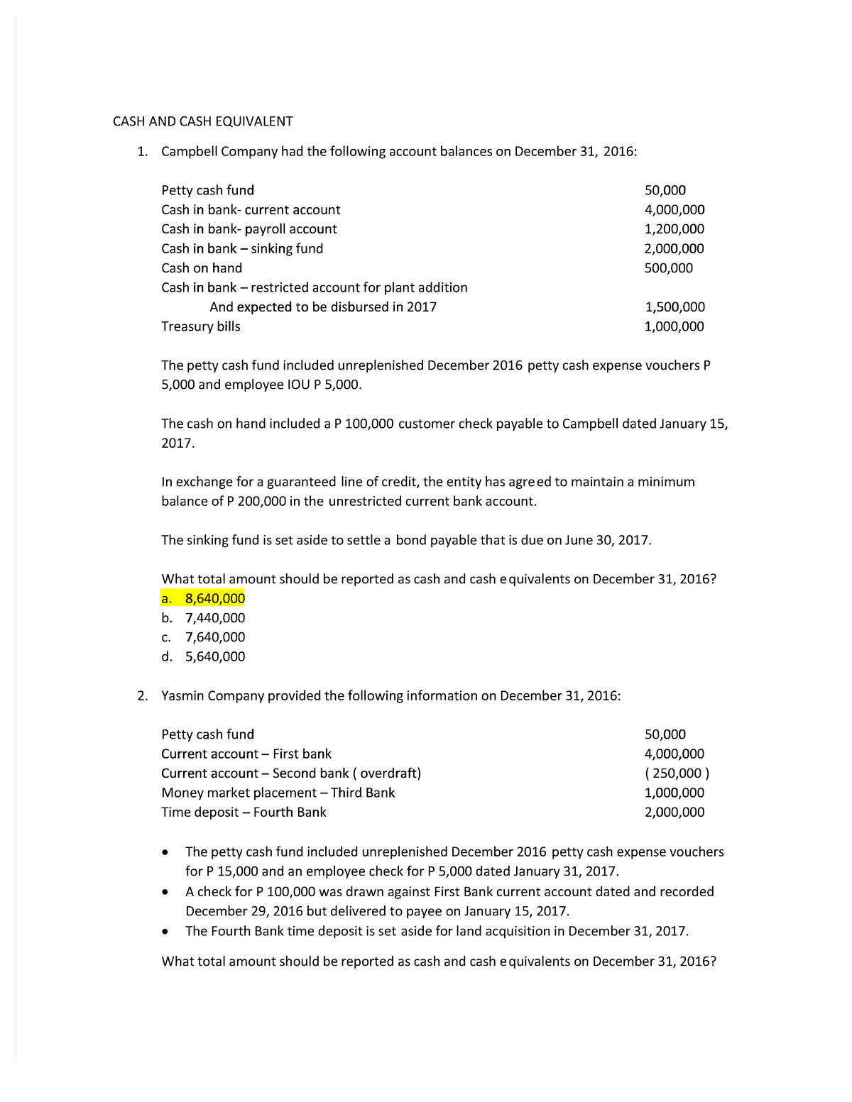 Cash equivalents - solution manual - CASH AND CASH EQUIVALENTCASH AND ...