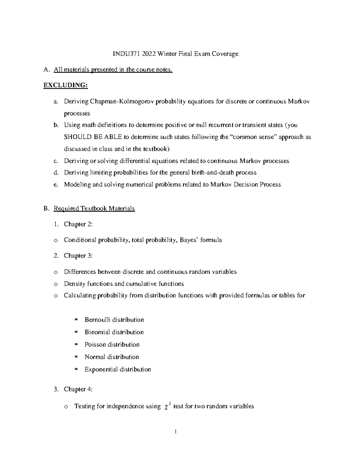 Final-Coverage - notes - 1 INDU371 2022 Winter Final Exam Coverage A ...
