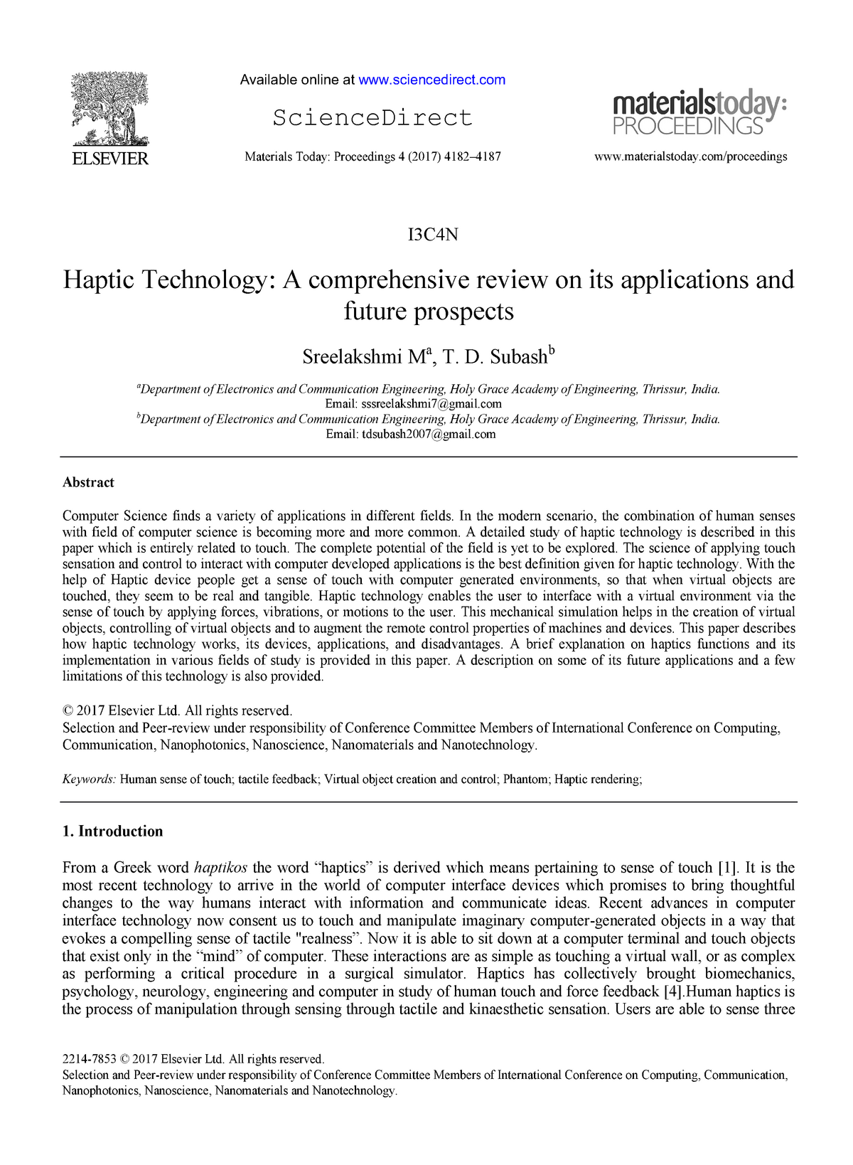 a research paper on haptic technology