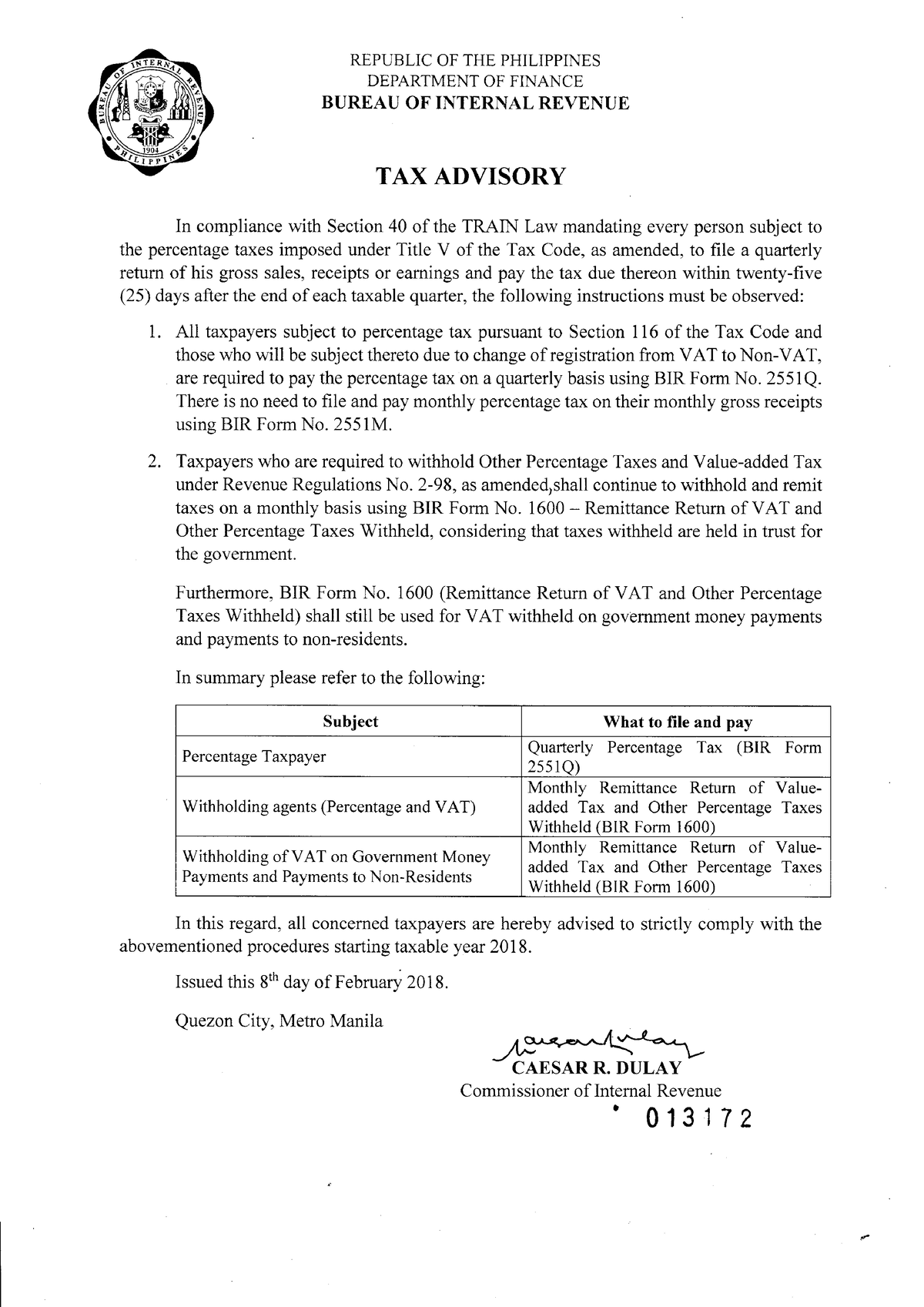 Tax Advisory (BIR Form for VAT)(IBT) - BS in Accounting Information ...