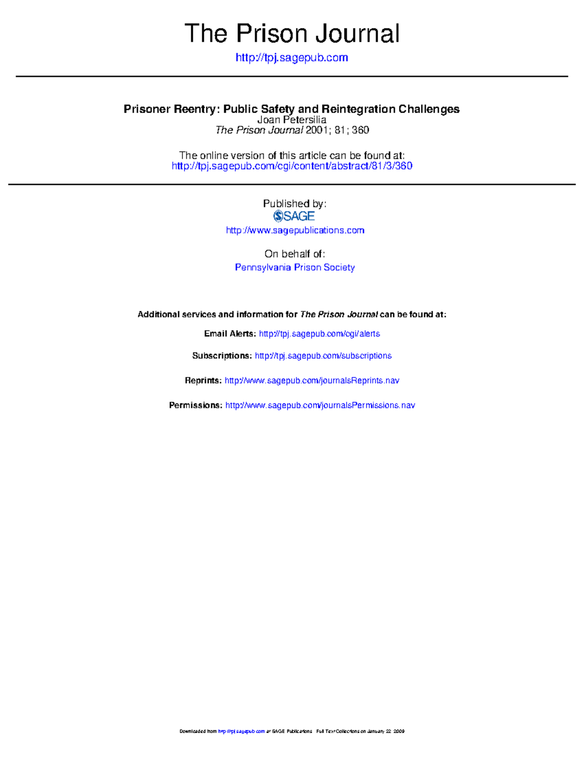 Prisoner Reentry Public Safety And Reintegration C - Tpj.sagepub The 