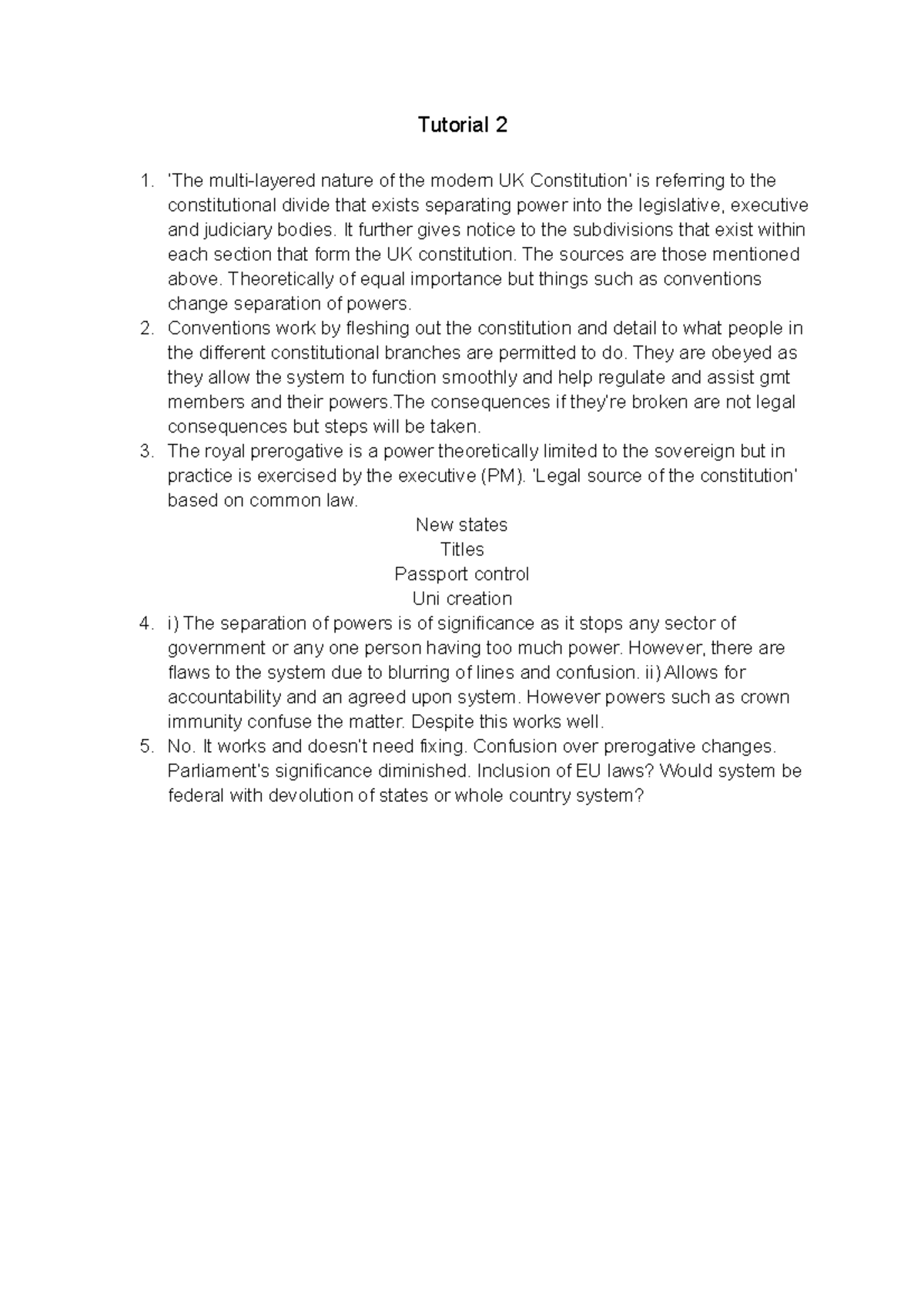 Conventions & The Royal Prerogative - Tutorial 2 1. ‘The multi-layered ...