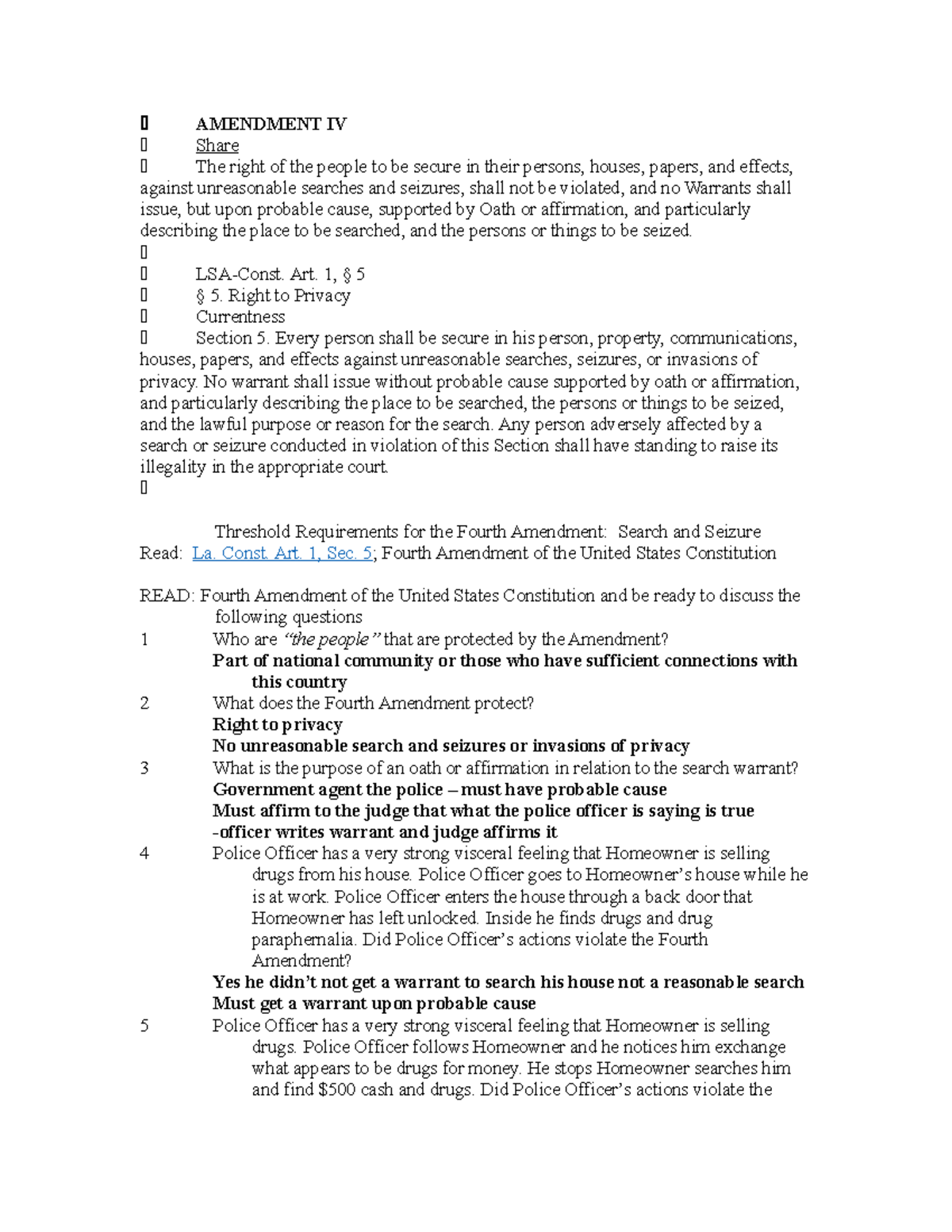 Criminalprocedureoutline - AMENDMENT IV Share The right of the people ...
