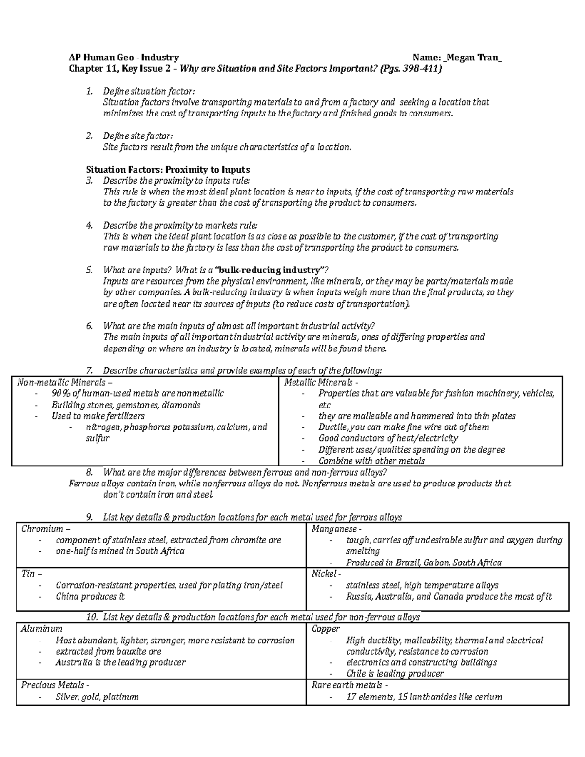 AP HUG Ch. 11-2 Guide - AP Human Geo - Industry Name: Megan Tran ...