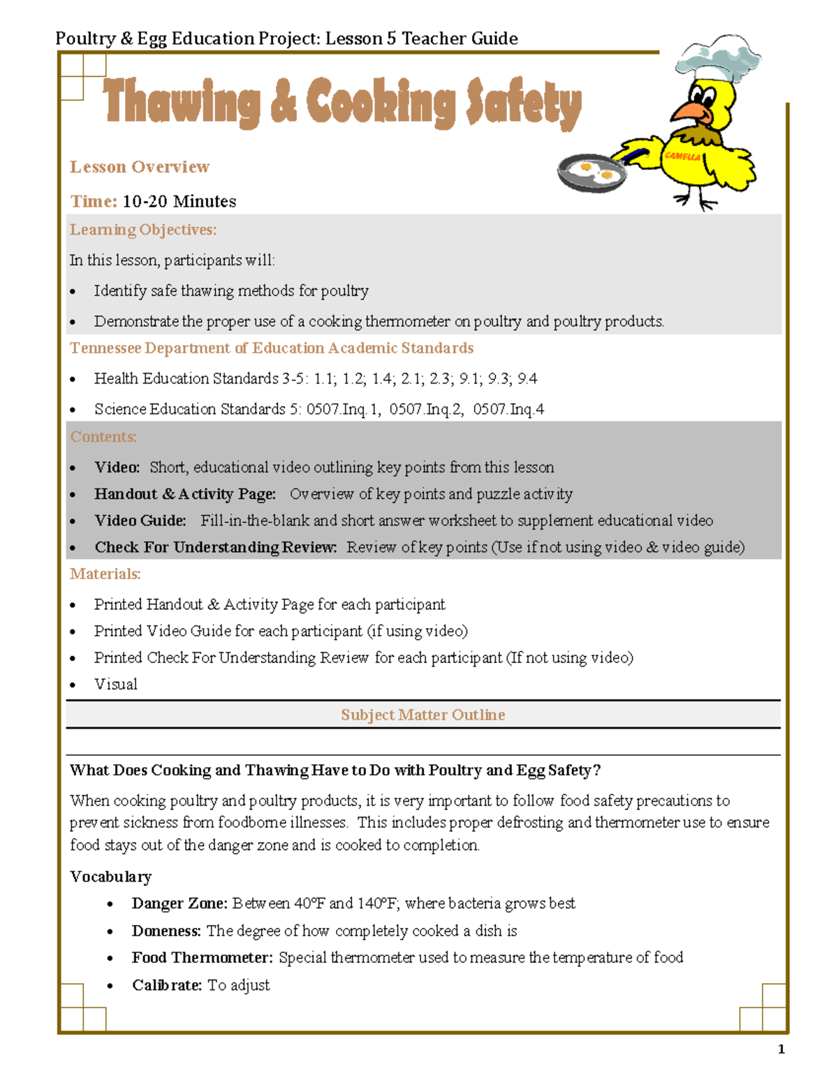 Lesson Five Thawing and Cooking Safety - Lesson Overview Time: 10 - 20 ...