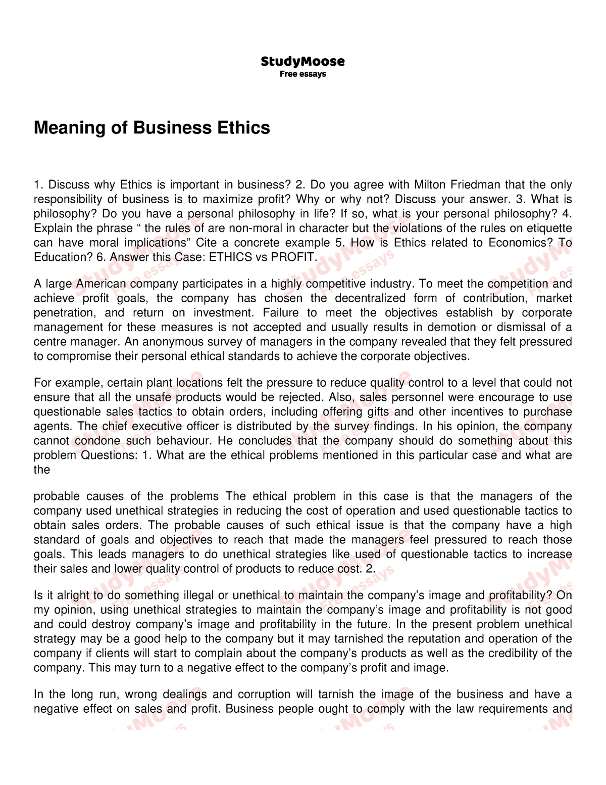 what is more important ethics or profit essay