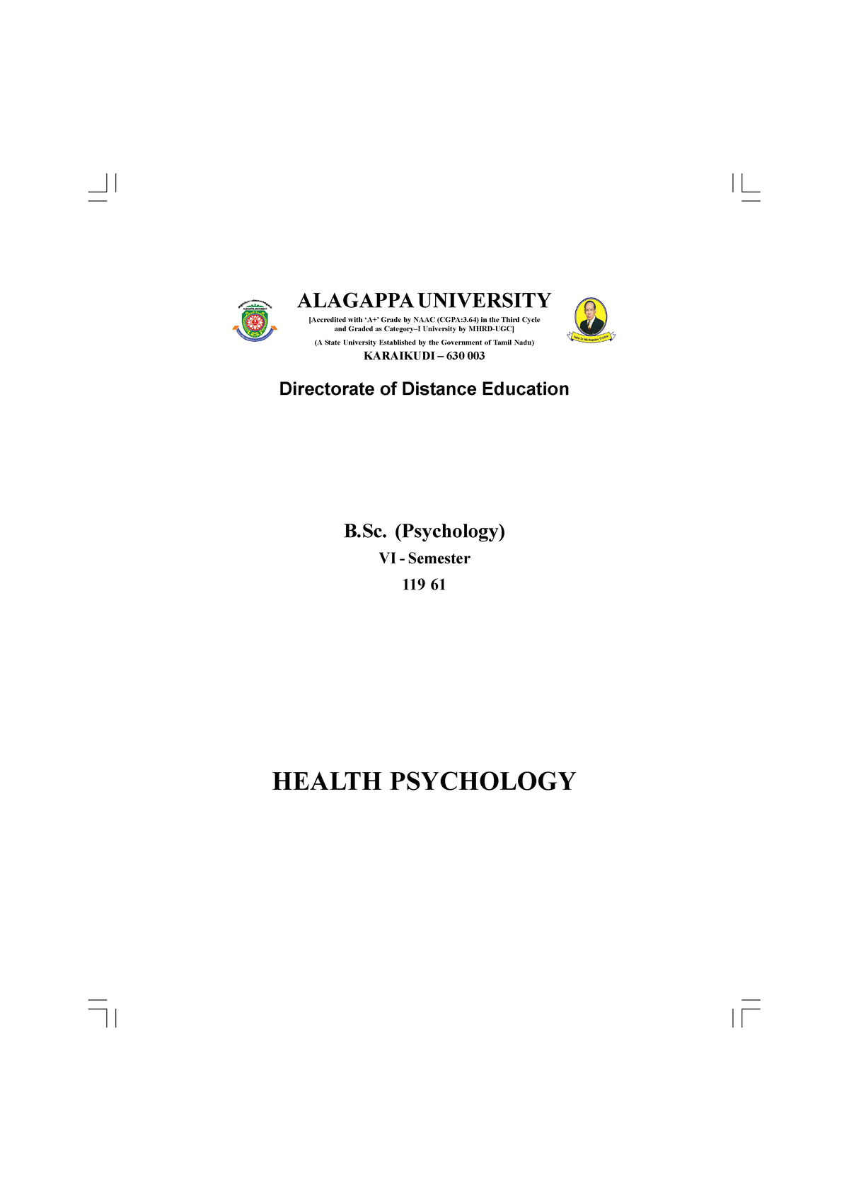 UG B.Sc. Psycology 119 61 Health Psychology BSc (Psychology) 7458 - B ...