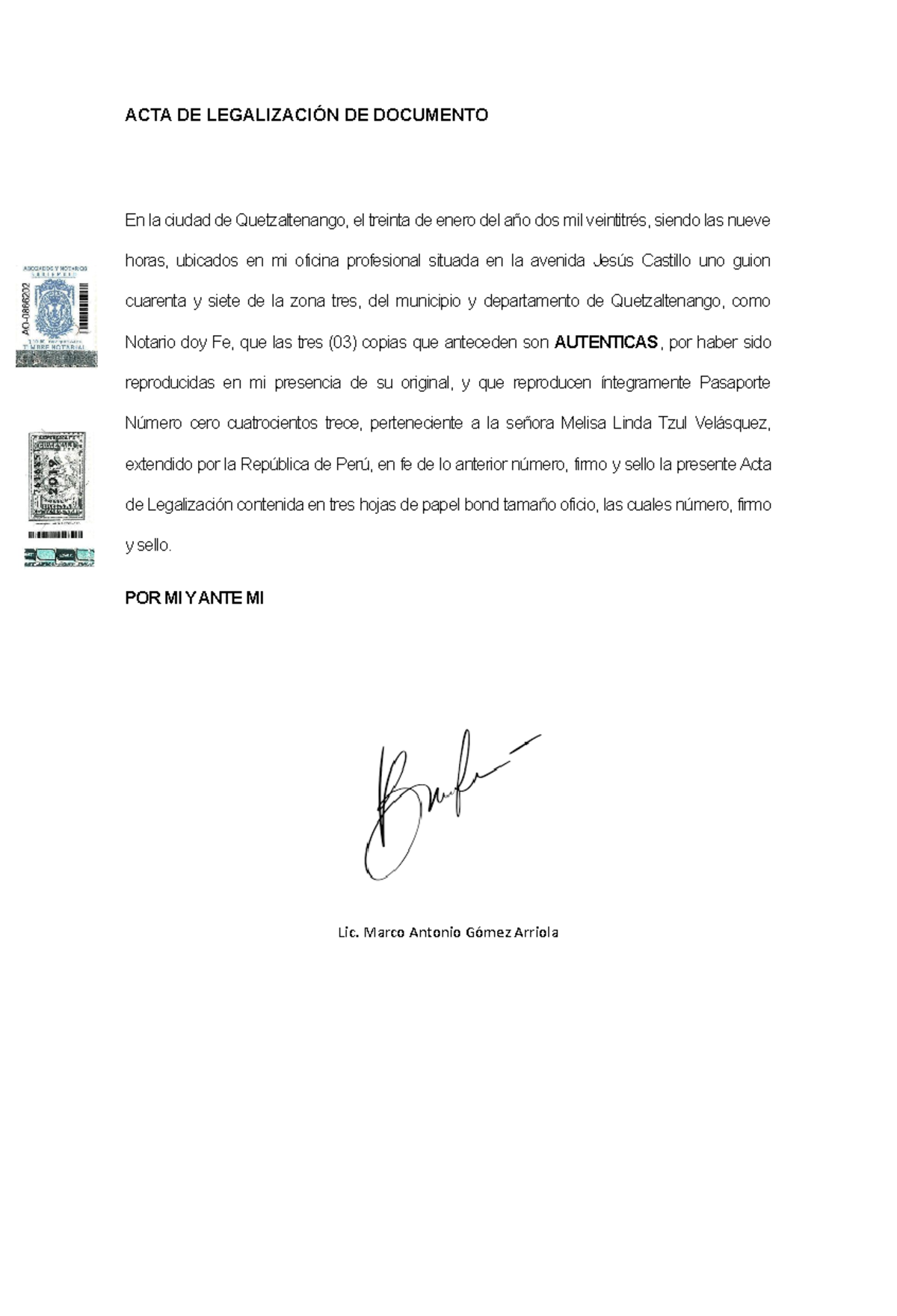ACTA DE Legalizacion DE Documento - ACTA DE LEGALIZACIÓN DE DOCUMENTO ...
