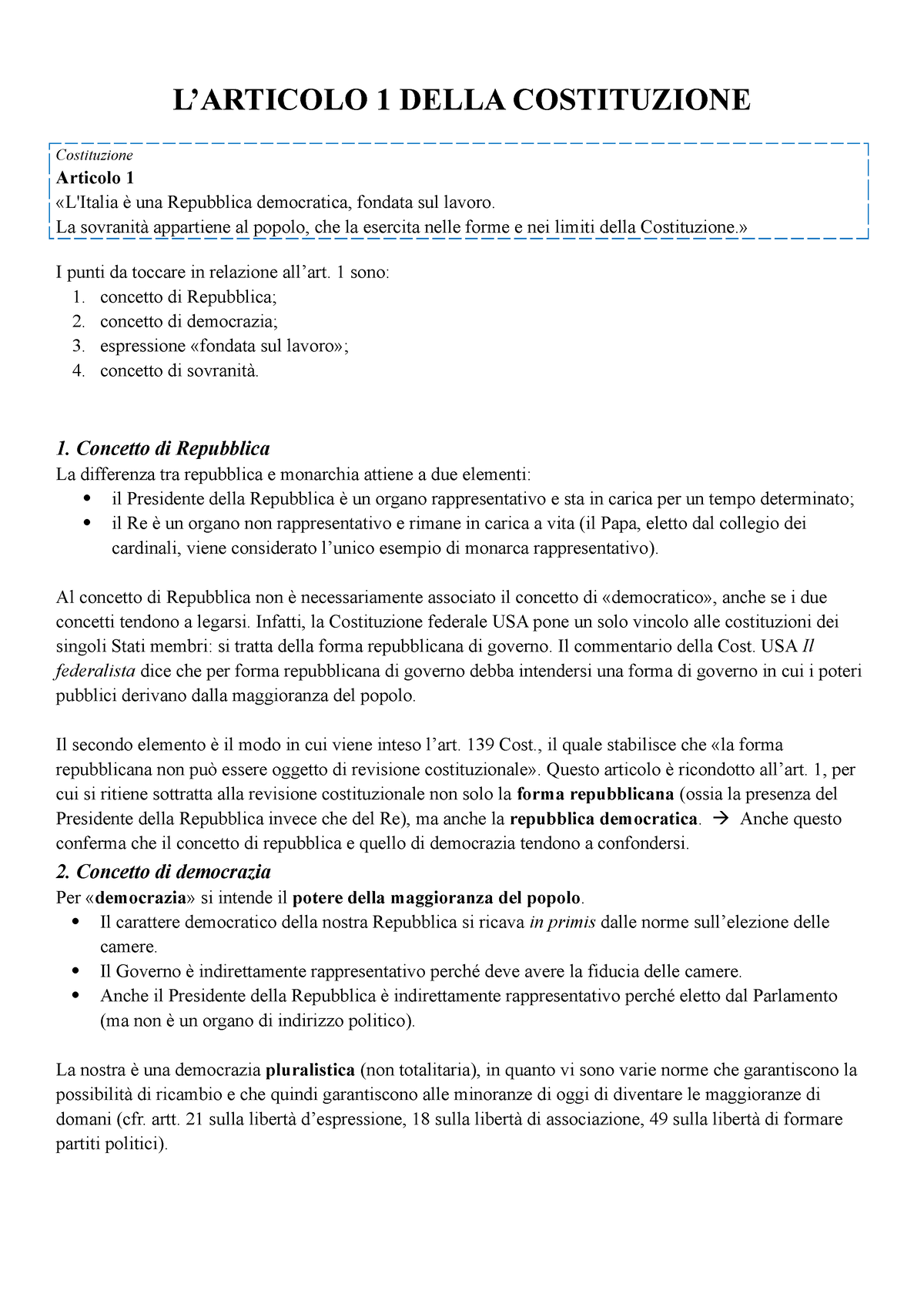 L'articolo 1 Della Costituzione - L’ARTICOLO 1 DELLA COSTITUZIONE ...