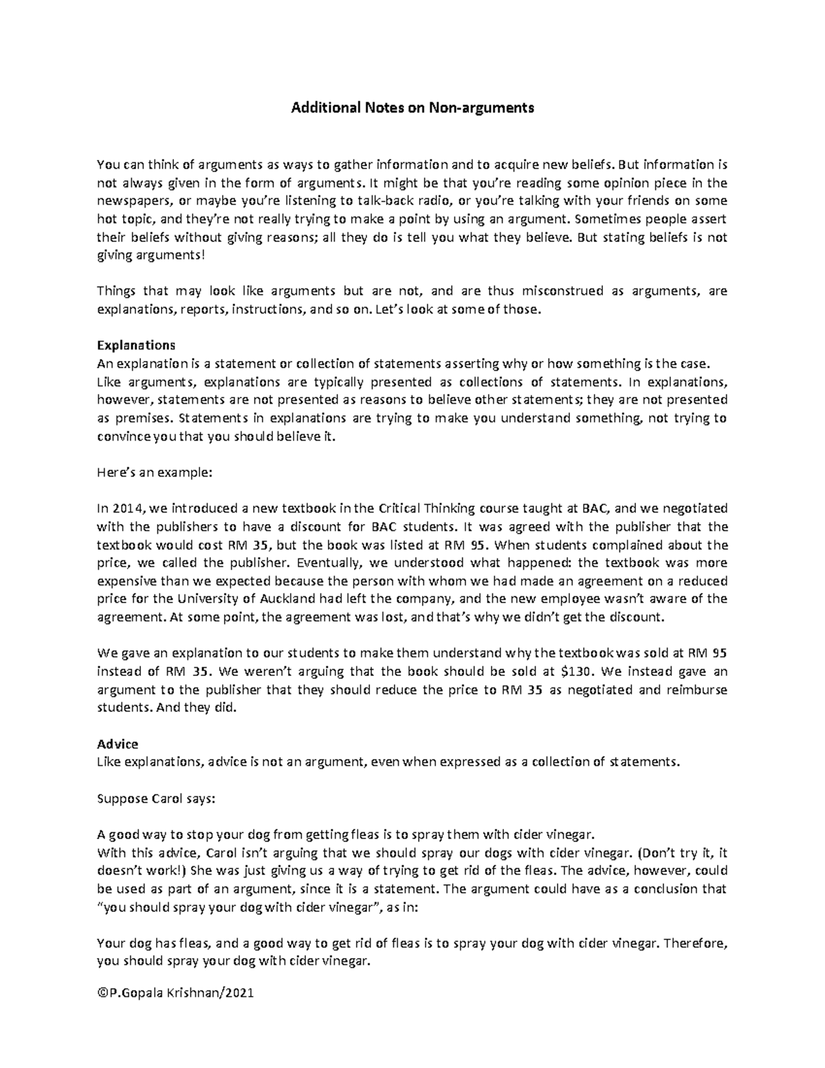 Week 4 - Non-arguments - ©P Krishnan/ Additional Notes on Non-arguments ...