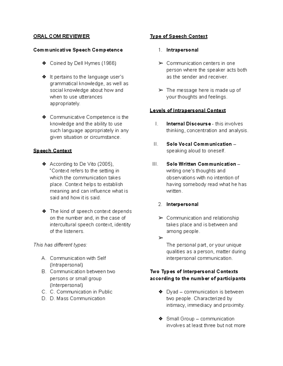 ORAL COM REVIEWER Q2 - ORAL COM REVIEWER Communicative Speech ...