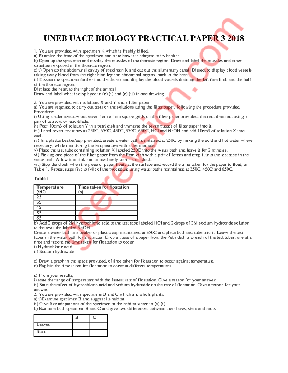 UNEB UACE Biology Practical Paper 3 2018 - UNEB UACE BIOLOGY PRACTICAL ...