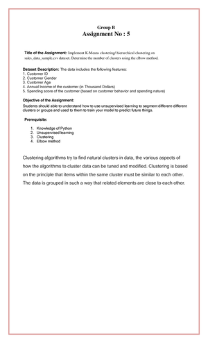 Assignment No 2 - ML - Group B Assignment No : 2 Title Of The ...