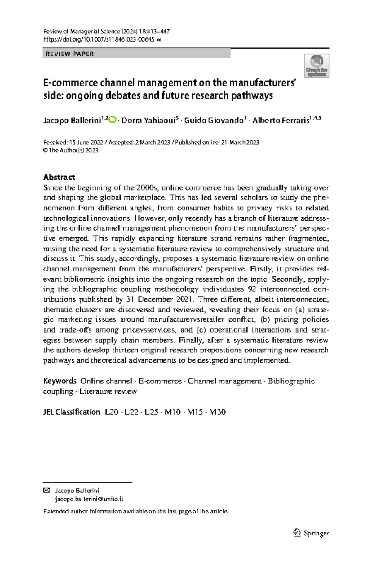 Review Of Managerial Science S11846-023-00645-w - notes - Vol.:(0123456789) Review of Managerial