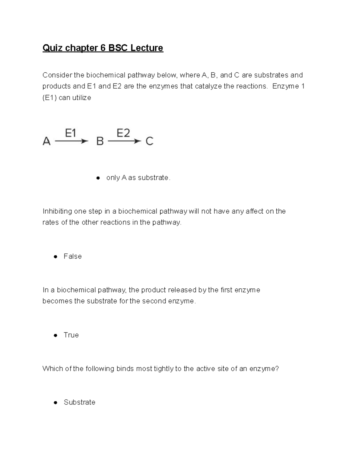 Quiz Chapter 6 Class of Biology Quiz chapter 6 BSC Lecture Consider