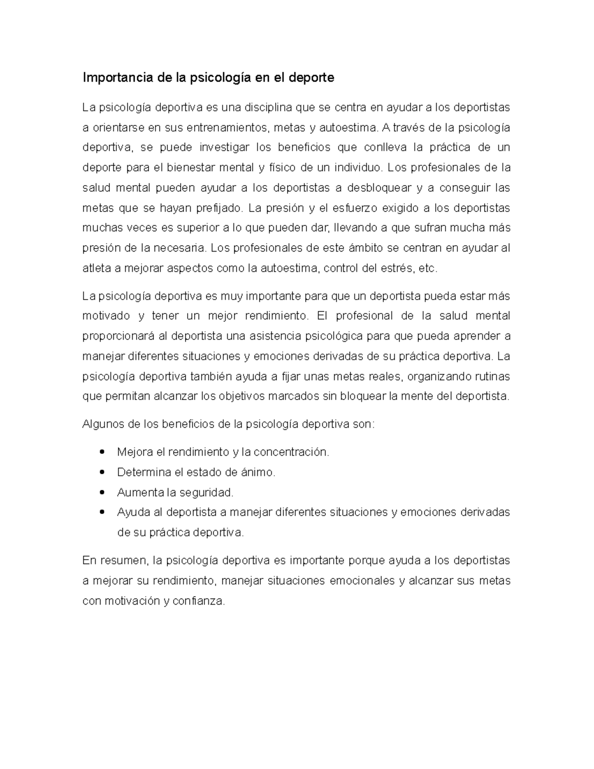 Importancia de la psicología en el deporte - Importancia de la ...