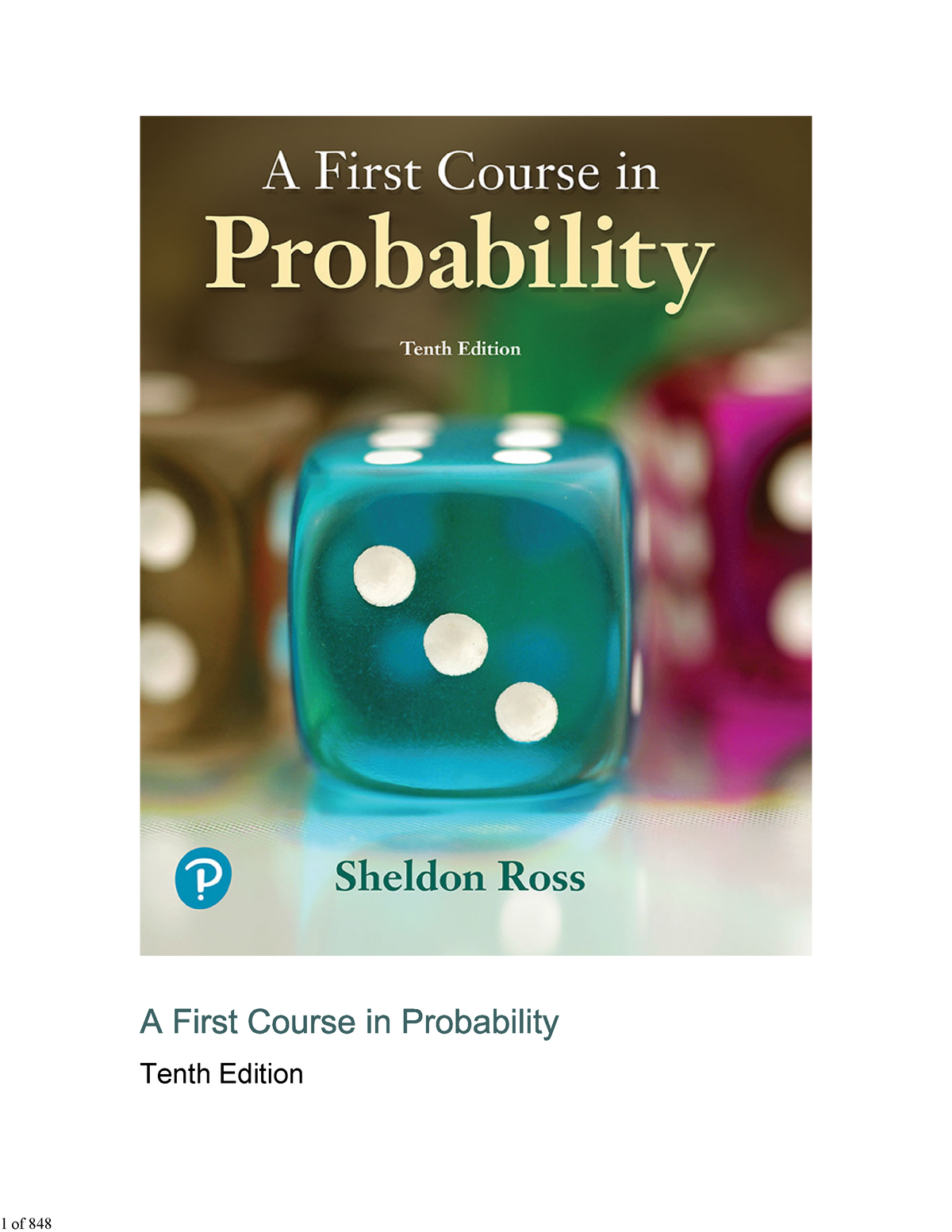 Sheldon Ross A First Course in Probability (10th Edition)Pearson