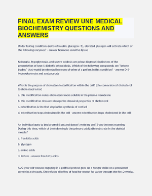 UNE Biochemistry Final EXAM Questions WITH 100% Correct Answers - UNE ...