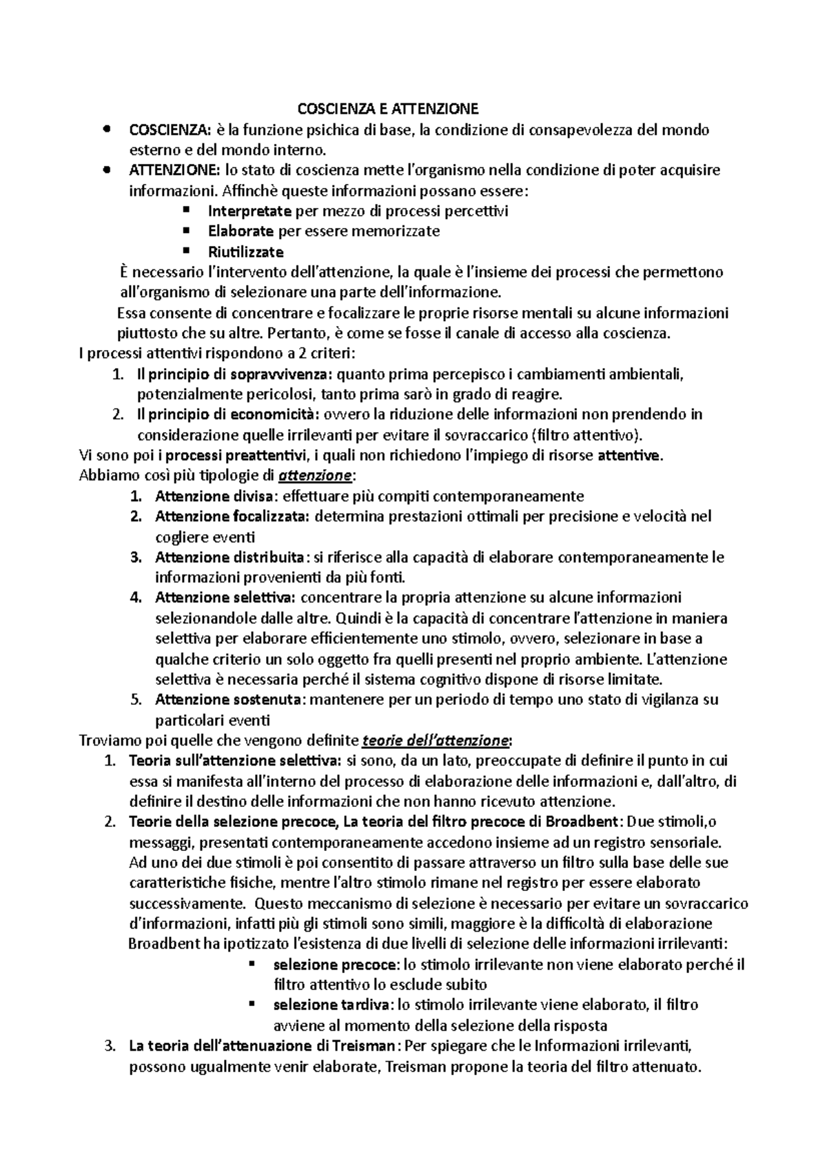 9. Coscienza E Attenzione - COSCIENZA E ATTENZIONE COSCIENZA: è La ...