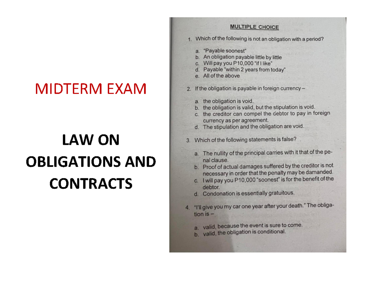 Midterm-EXAM- Oblicon - Accountancy - MIDTERM EXAM LAW ON OBLIGATIONS ...