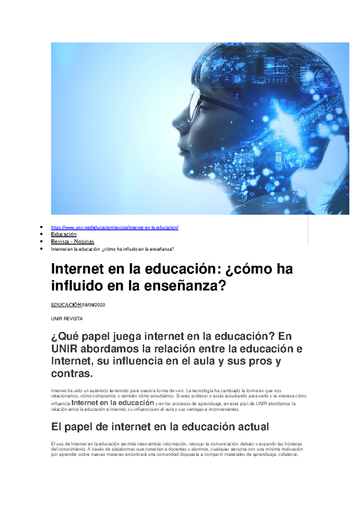 L-5.Internet en la educación cómo ha influido en la enseñanza - - Studocu
