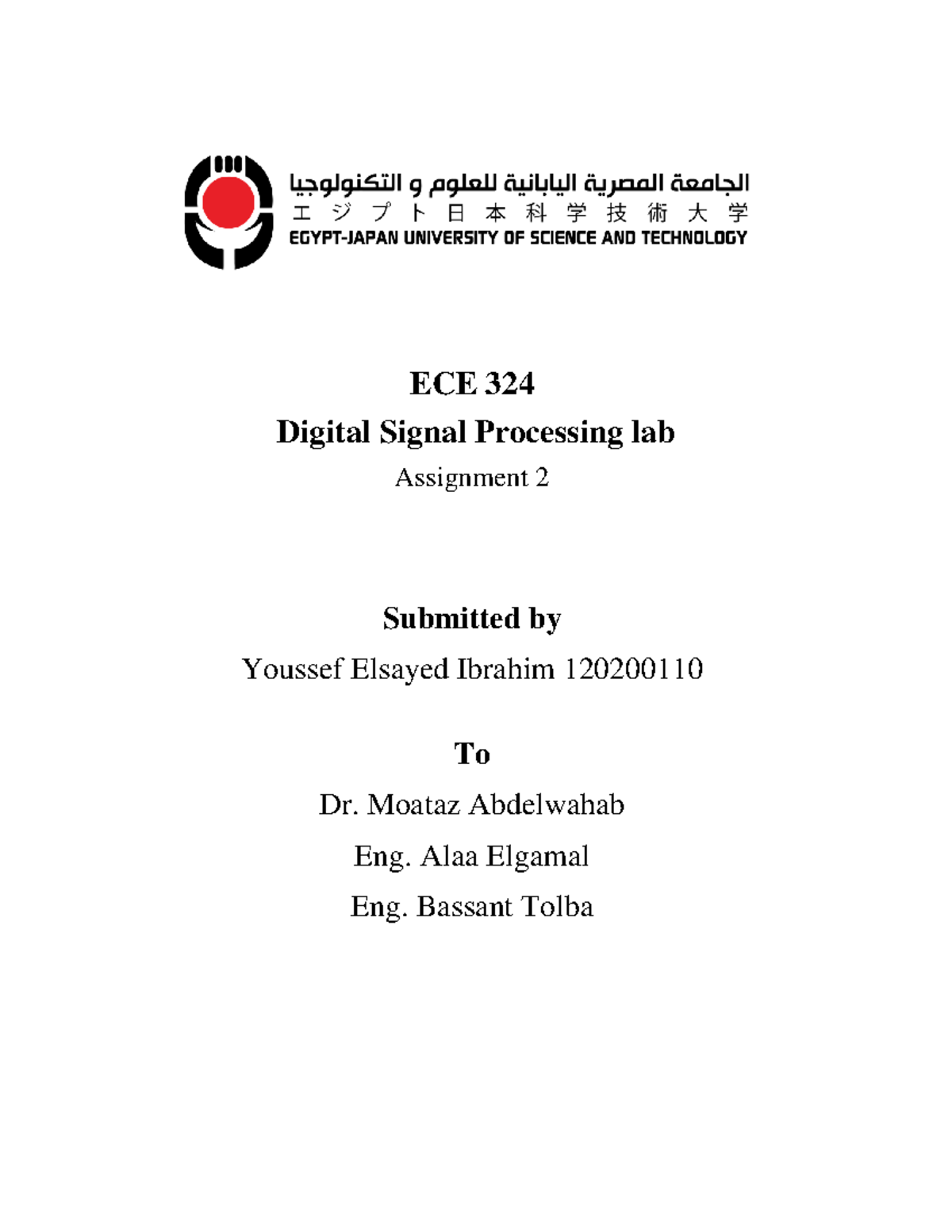 Assignment 2 hhhkkkkkkkkkkk ECE 324 Digital Signal Processing lab