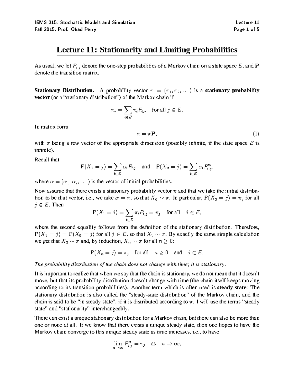 315-Lec11 - Lecture Notes 11 - IEMS 315: Stochastic Models And ...