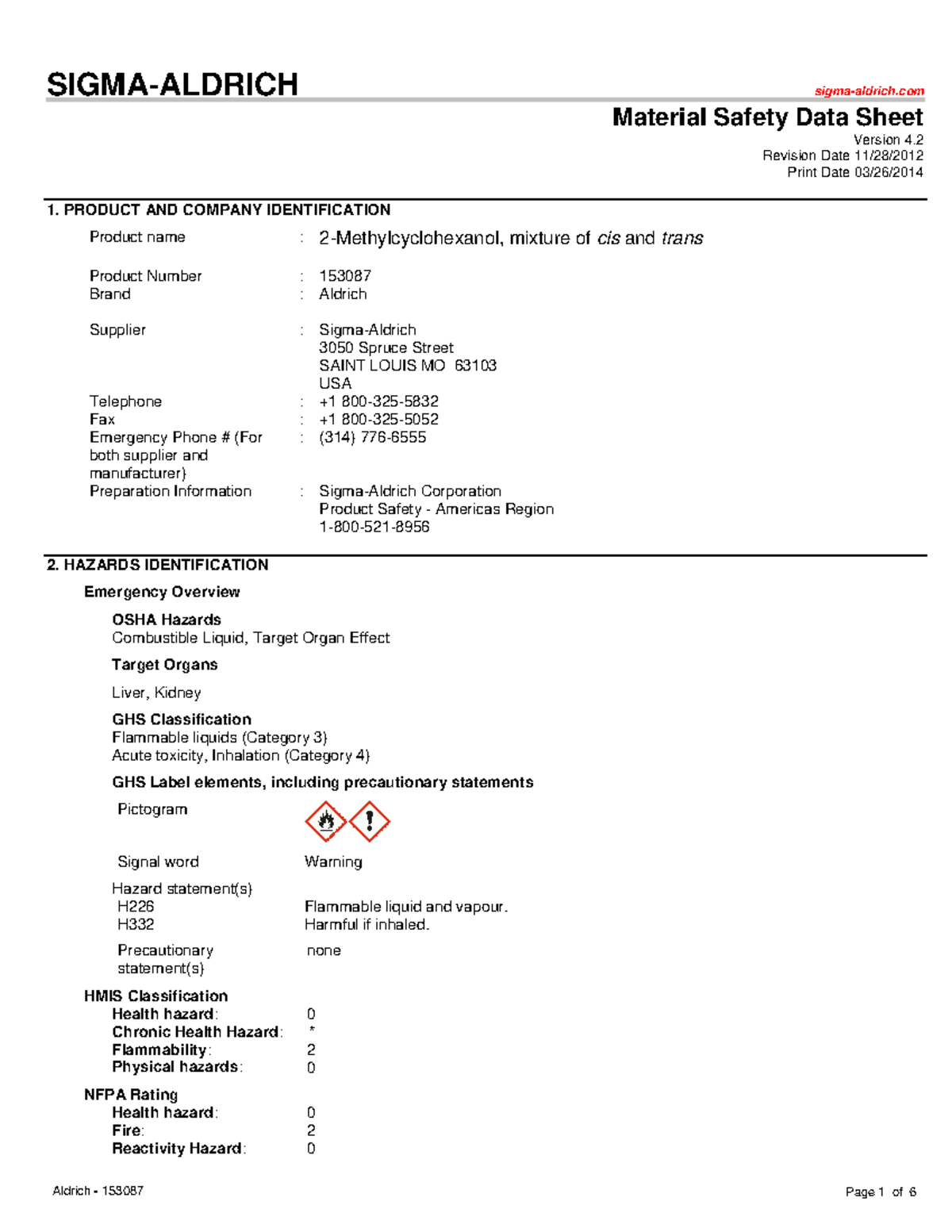 Msds for methyl cyclo hexane. chemical characteristics and practical