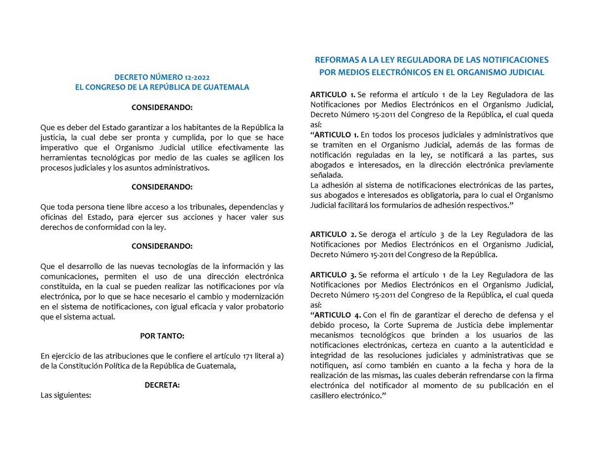 Decreto Número 12-2022 - DECRETO N⁄MERO 12- EL CONGRESO DE LA REP⁄BLICA ...