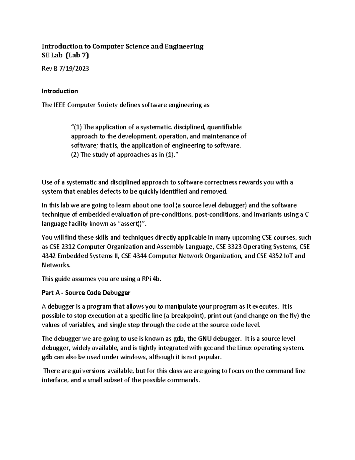 Lab 7 Software Engineering (Assignment) - Introduction to Computer ...