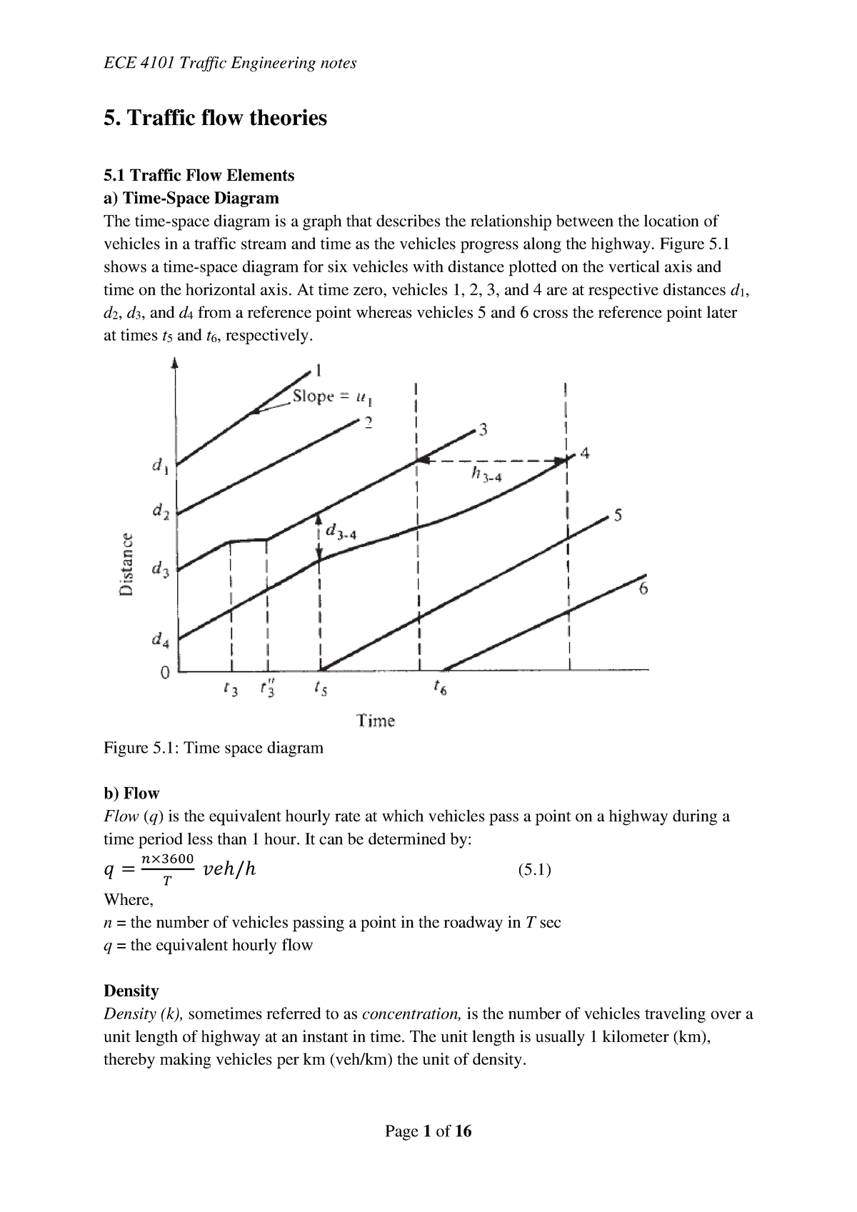 ECE 4101-Traffic Engineering 1 Notes Cpt5 - 5. Traffic Flow Theories 5 ...