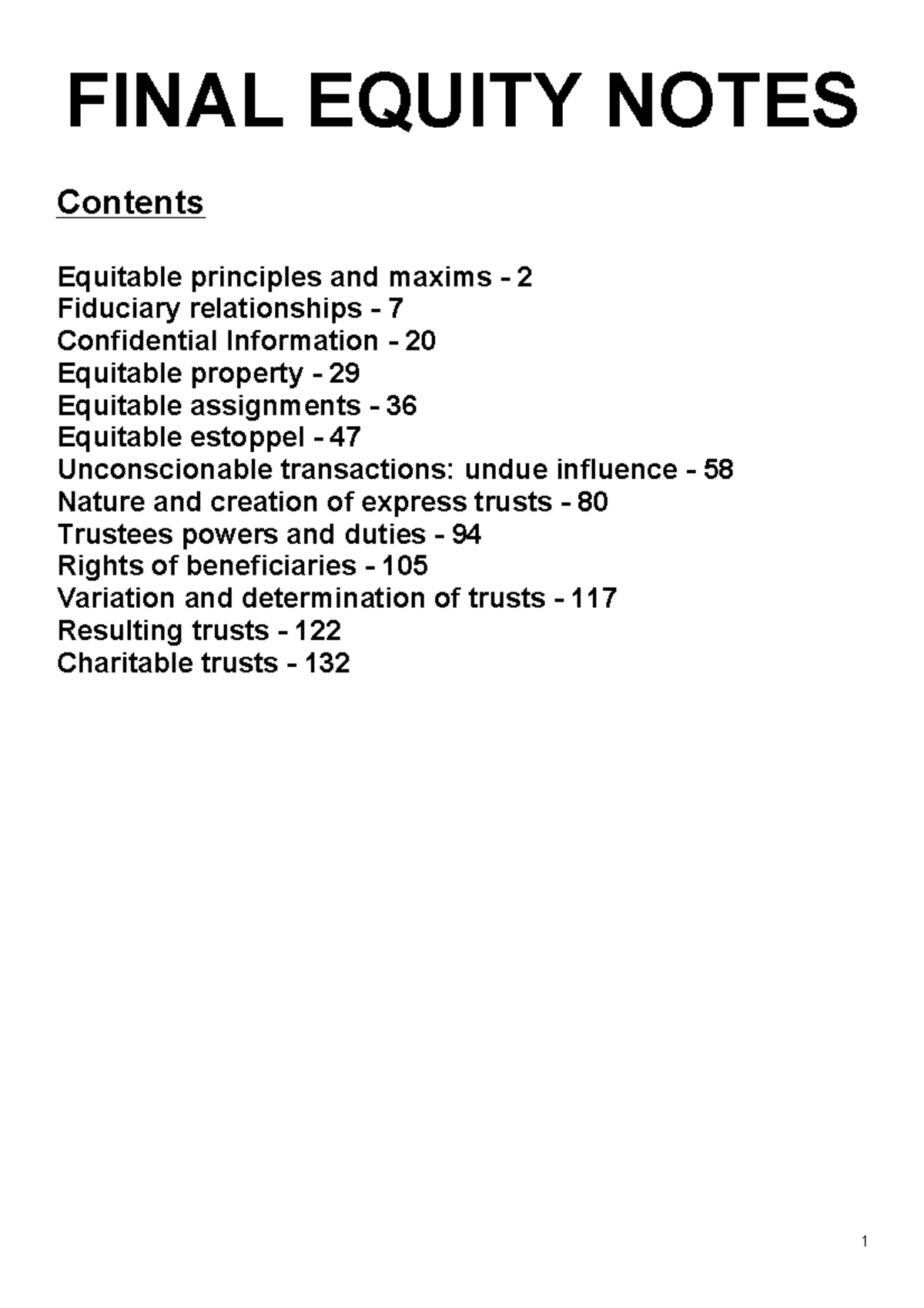 Equity Notes 1 - FINAL EQUITY NOTES Equitable principles and maxims ...