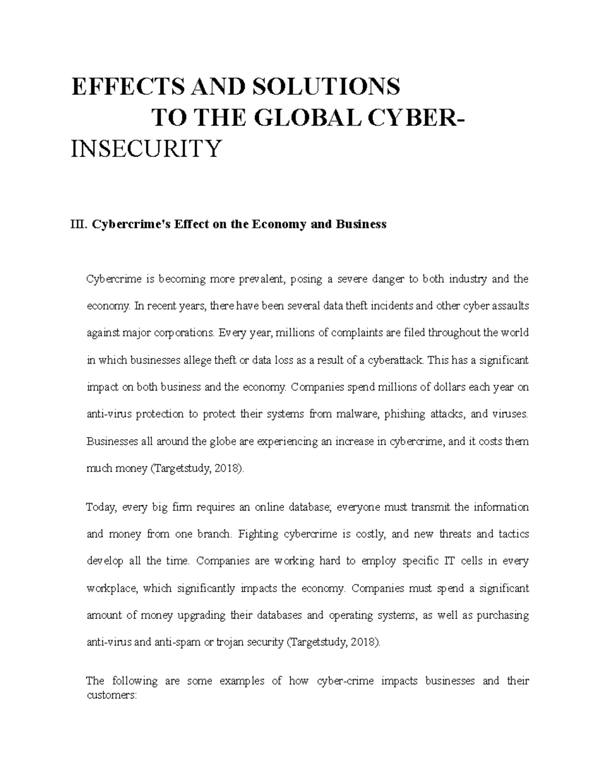 Cyber Crime Against Business - EFFECTS AND SOLUTIONS TO THE GLOBAL ...