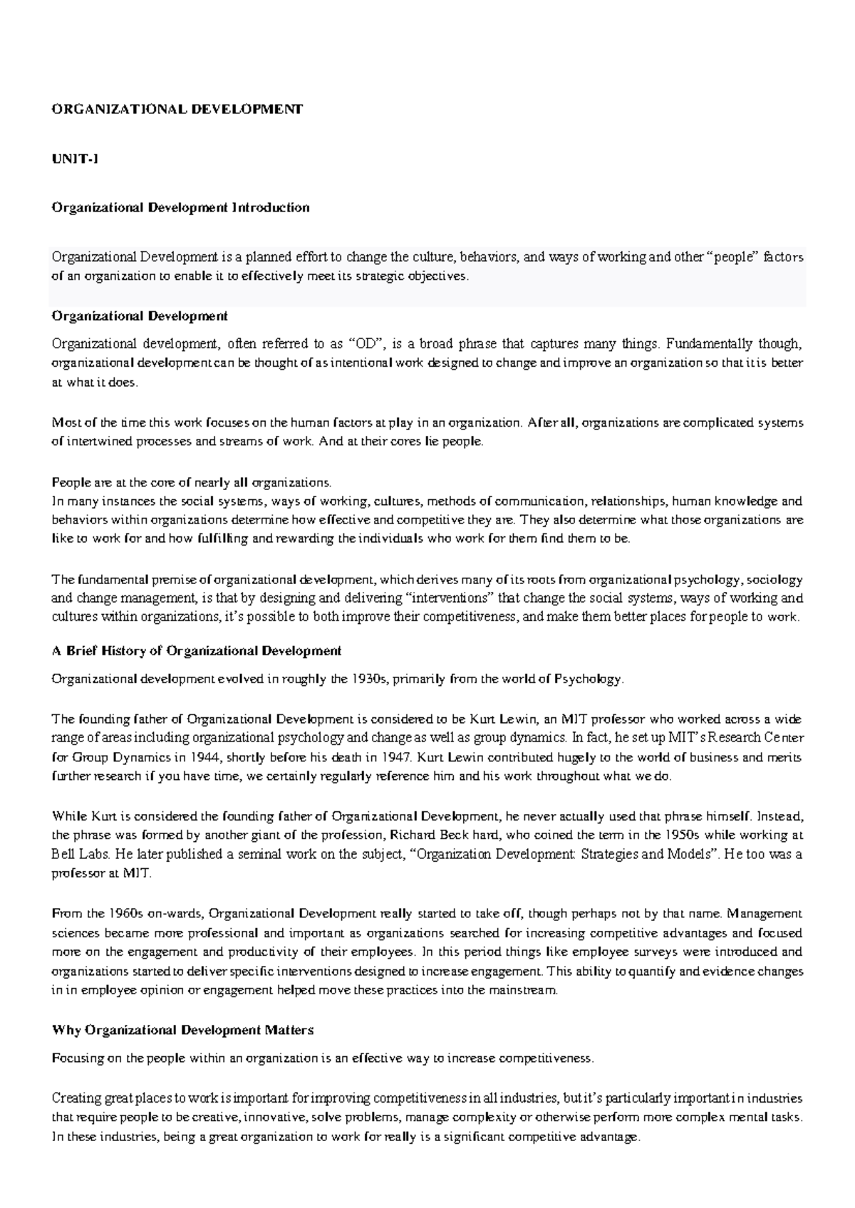 Unit1 &2 Organization Development ORGANIZATIONAL DEVELOPMENT UNITI