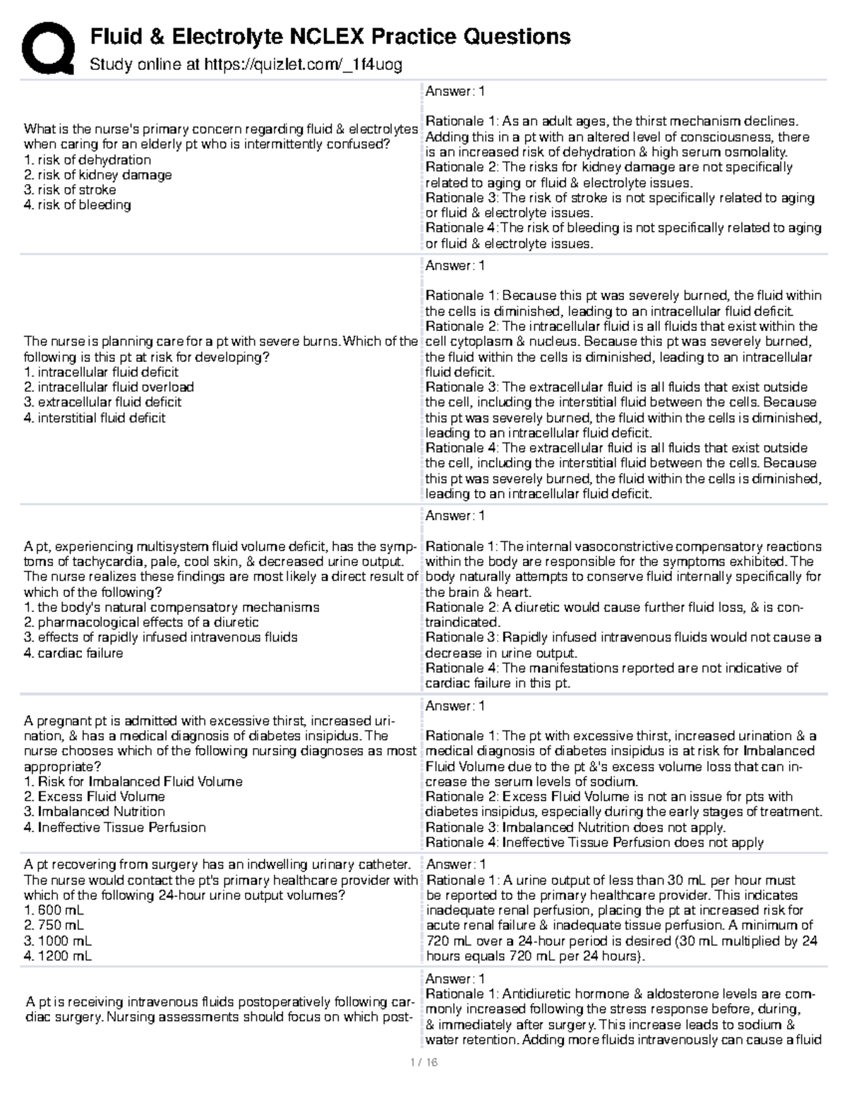 Fluids&electrolytes sample questions Study online at quizlet