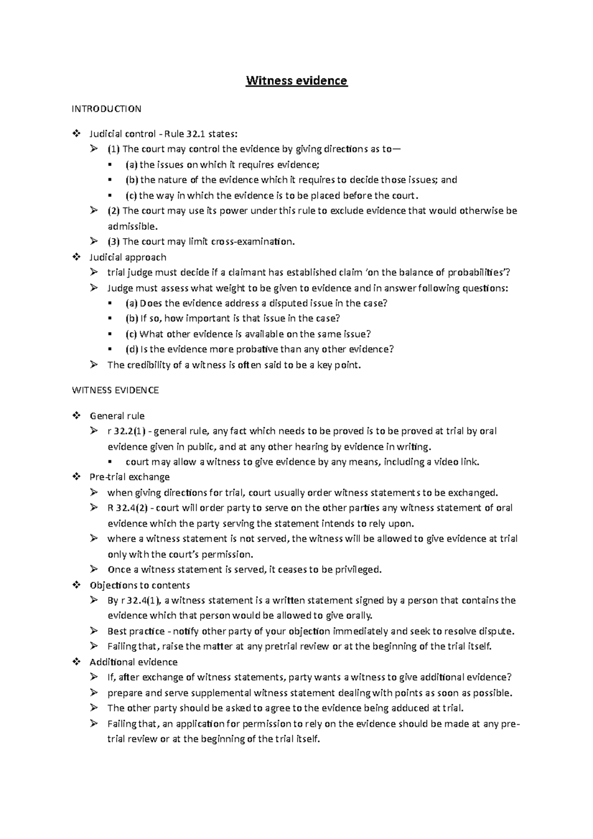 Witness evidence - Witness evidence INTRODUCTION Judicial control ...