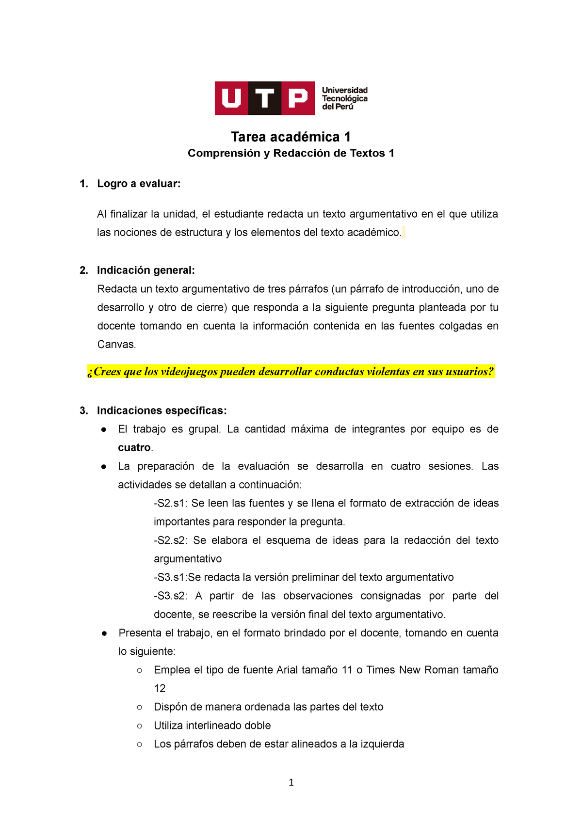 GC N01I TA1Consigna 22C1M - Redaccion De Textos - UTP - Studocu