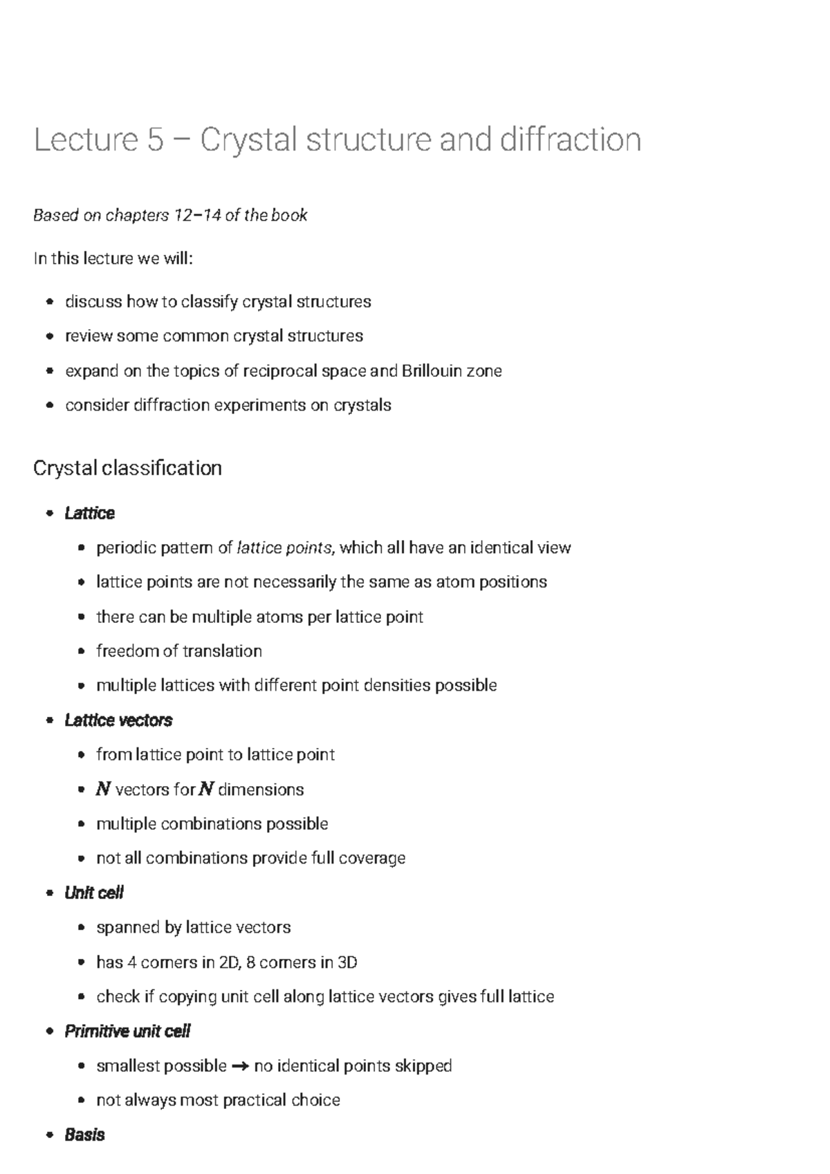 Crystal structure and diffraction solid state lecture notes week 5