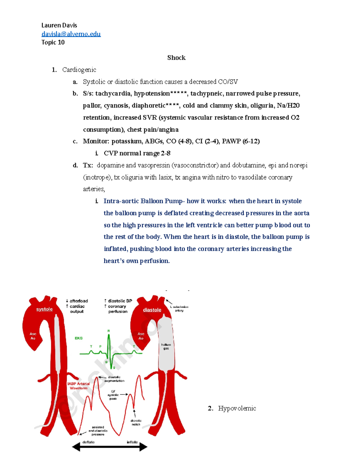Copy of Topic 10 Blank - Study guide - davisla@alverno Topic 10 Shock ...