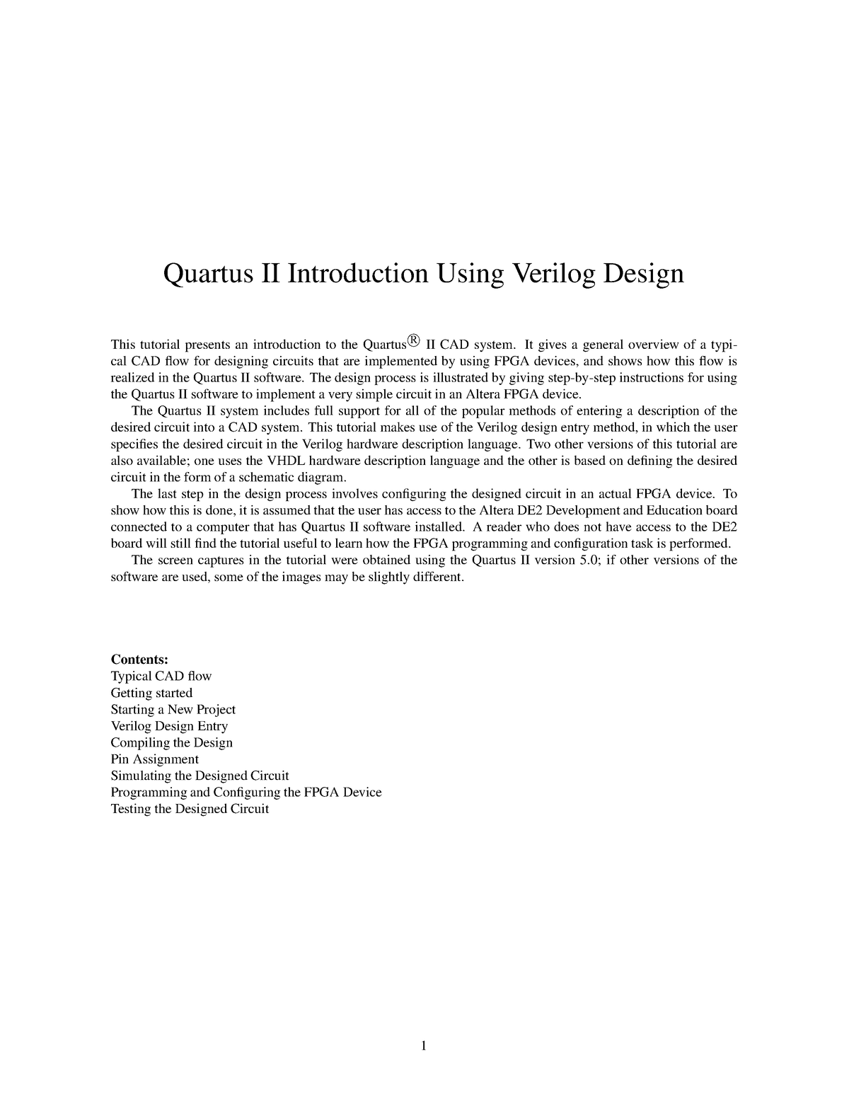 Tut Quartus Intro Verilog - Quartus II Introduction Using Verilog ...