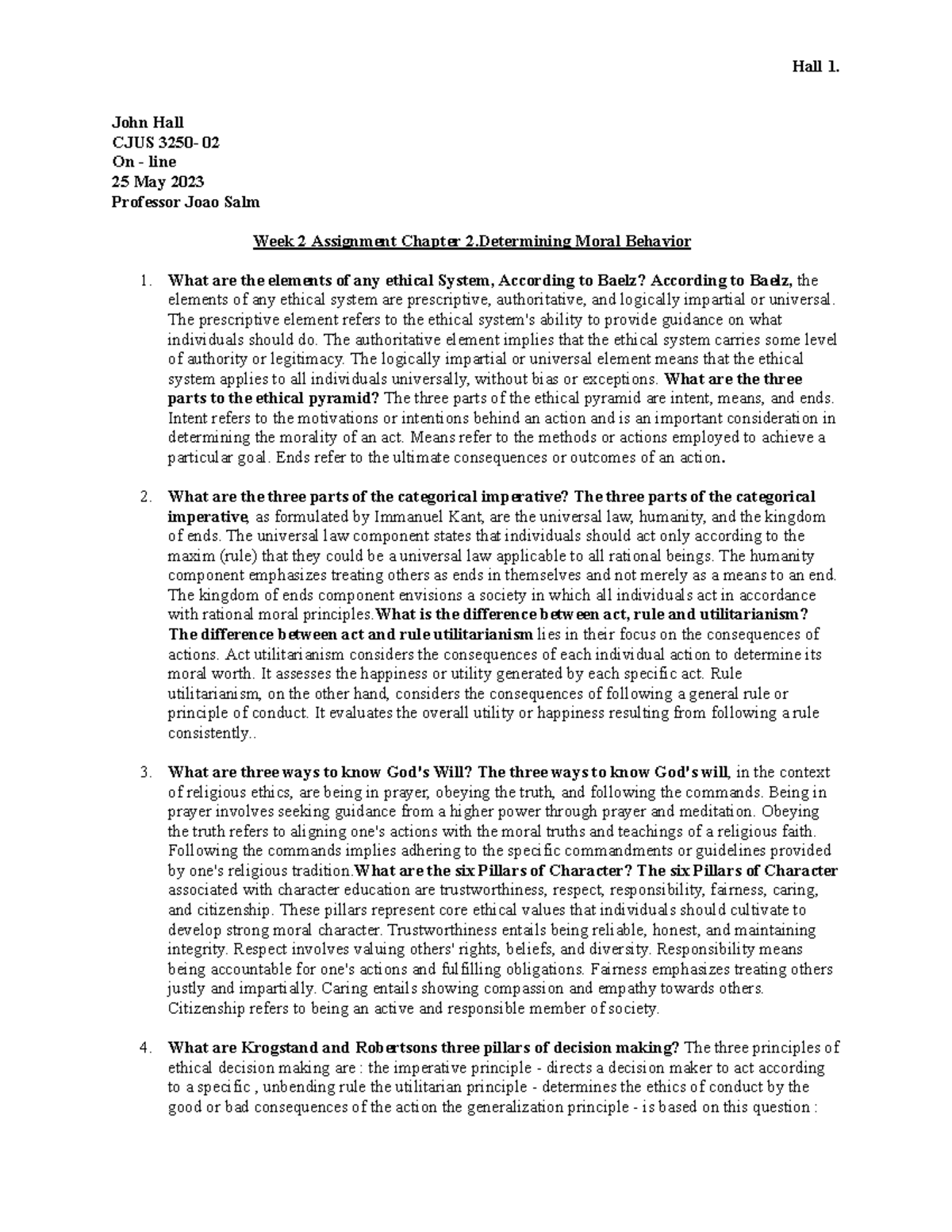 Cjus3440 Week 2 Assignment - Hall 1. John Hall Cjus 3250- 02 On - Line 