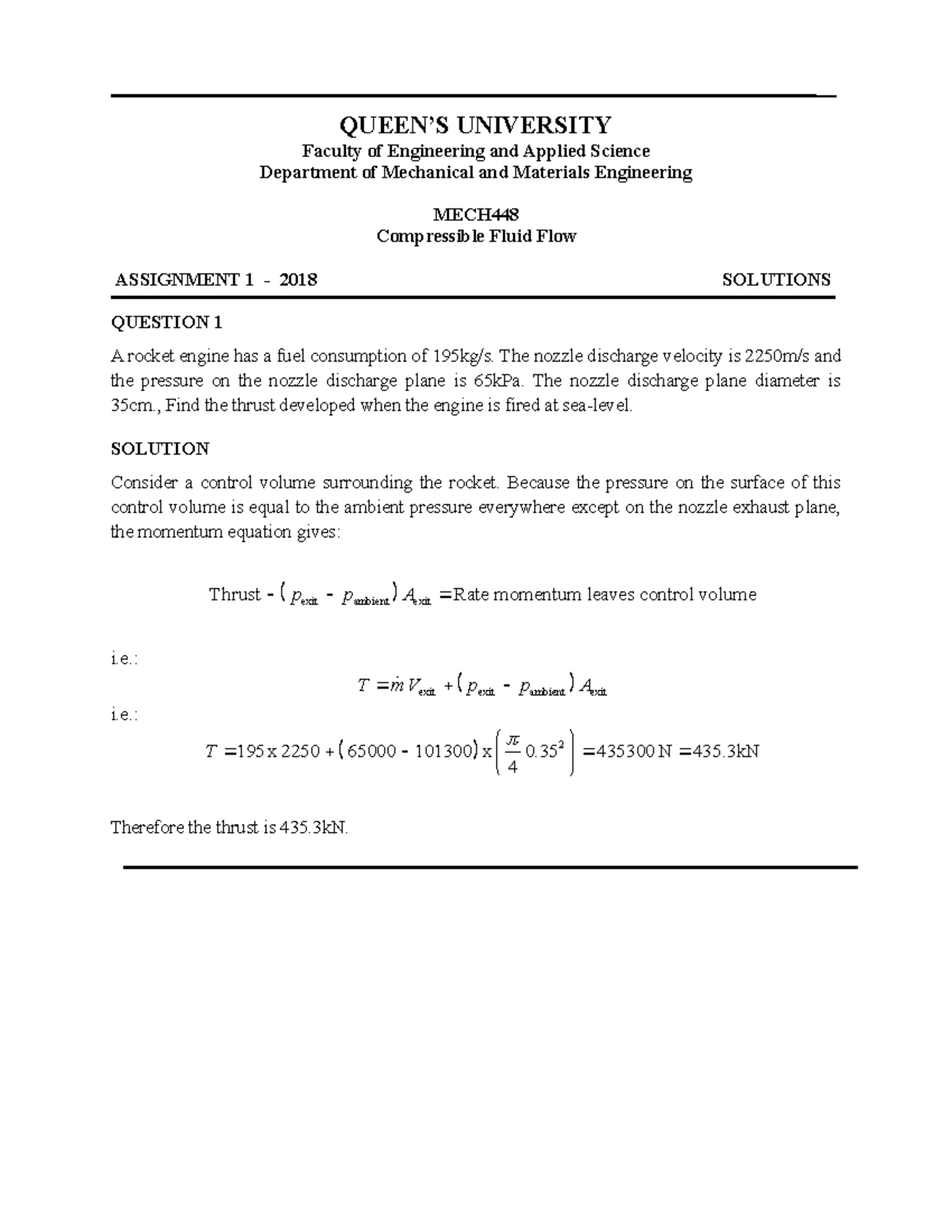 MECH448 Assignment 1 2018 Solutions - QUEEN’S UNIVERSITY Faculty of ...